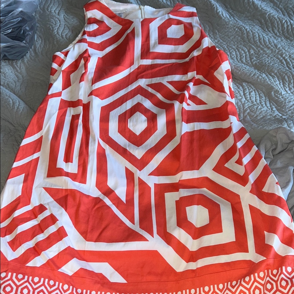 London Times coral/orange and White Stripe Dress